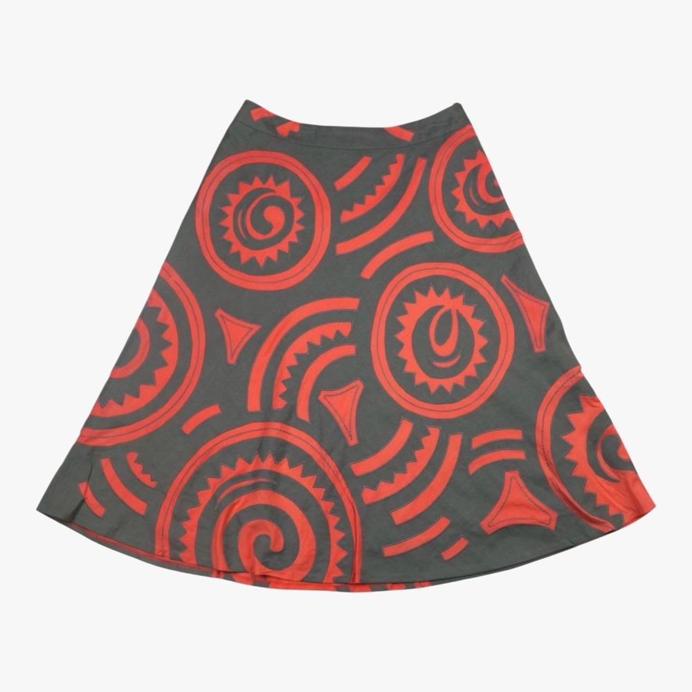 Lafayette 148 New York Linen Skirt Size 6 A Line Abstract Print Gray Coral